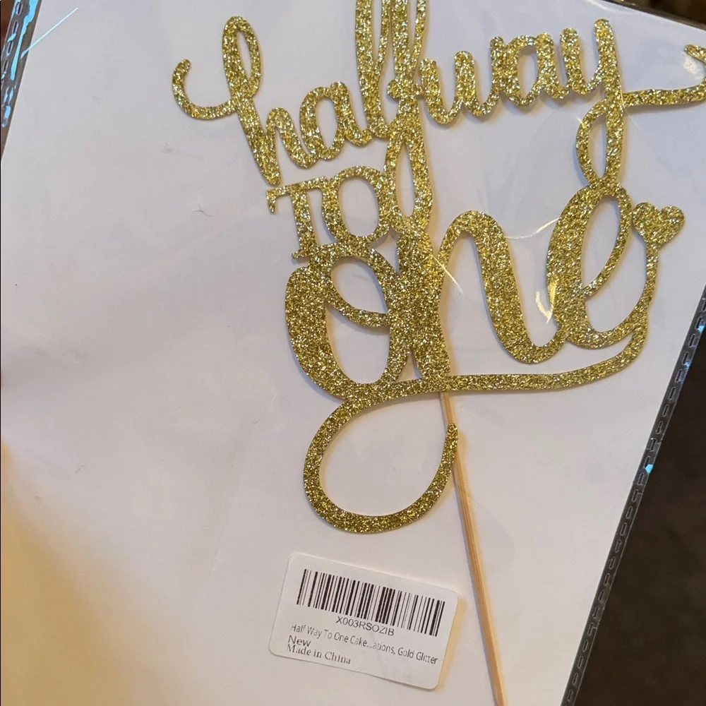 Gold Glitter 'Halfway to One' Cake Topper